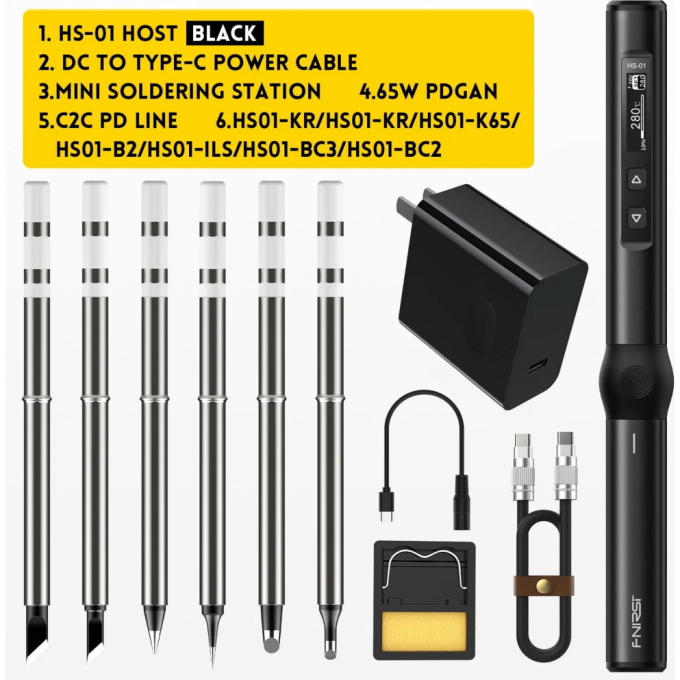 Паяльник портативный FNIRSI HS-01 USB Type-C 96 Вт HS-01-BKH